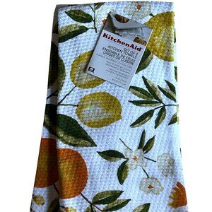 KitchenAid 2 Pc Kitchen Dish Towel Set Citrus Floral Oranges Lemons Cotton Terry